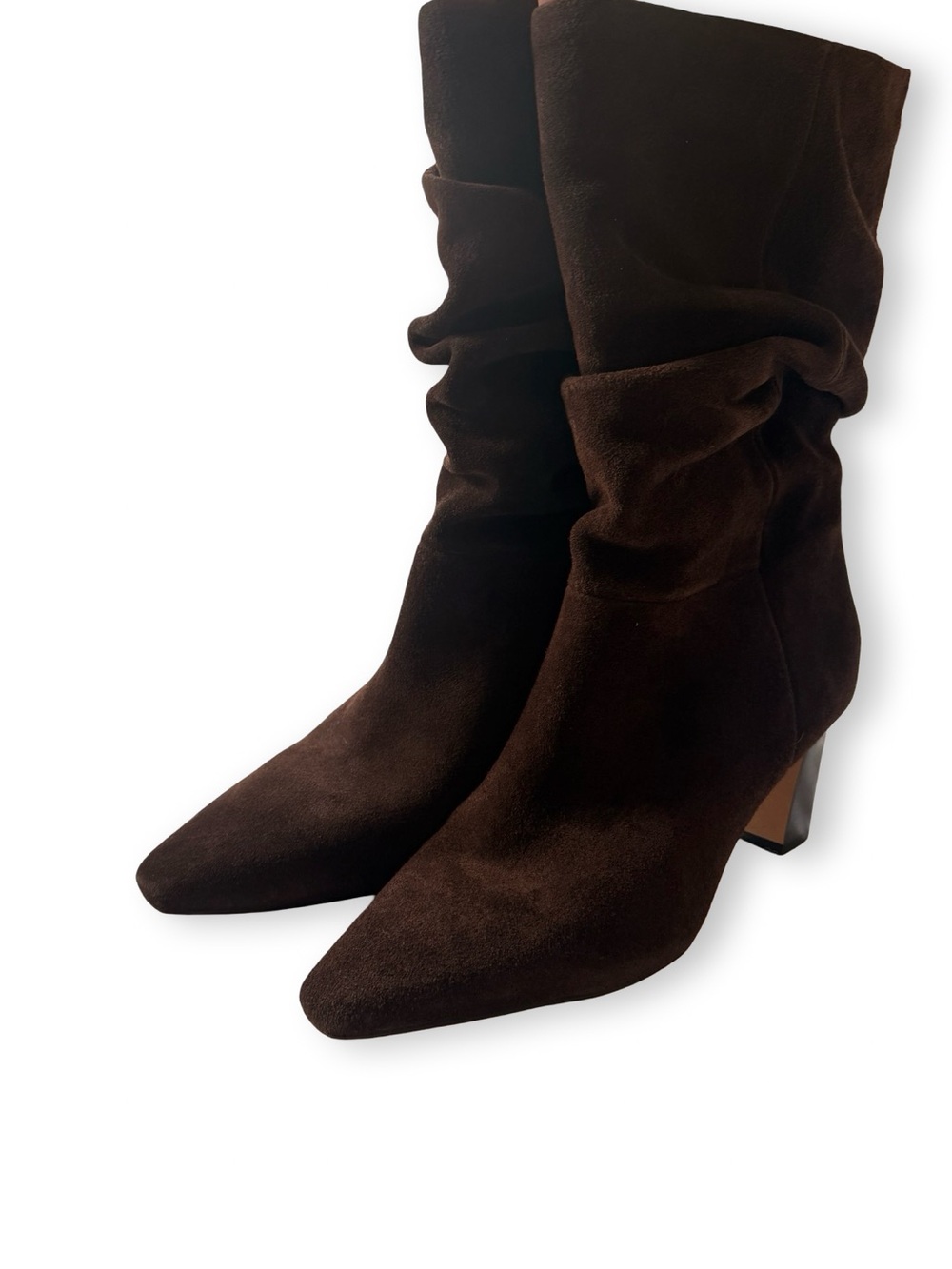 Vince Camuto Dark Brown Suede Slouchy Mid Calf Heel Boots - Picture 4 of 6
